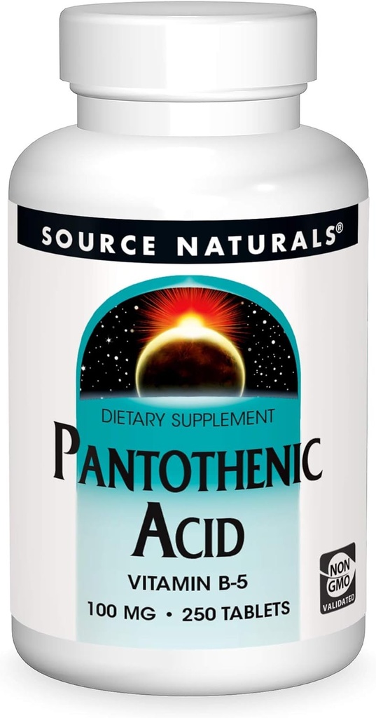 Source Naturals Acide pantothénique 100 mg Vitamine B-5 Supplément alimentaire - 250 comprimés