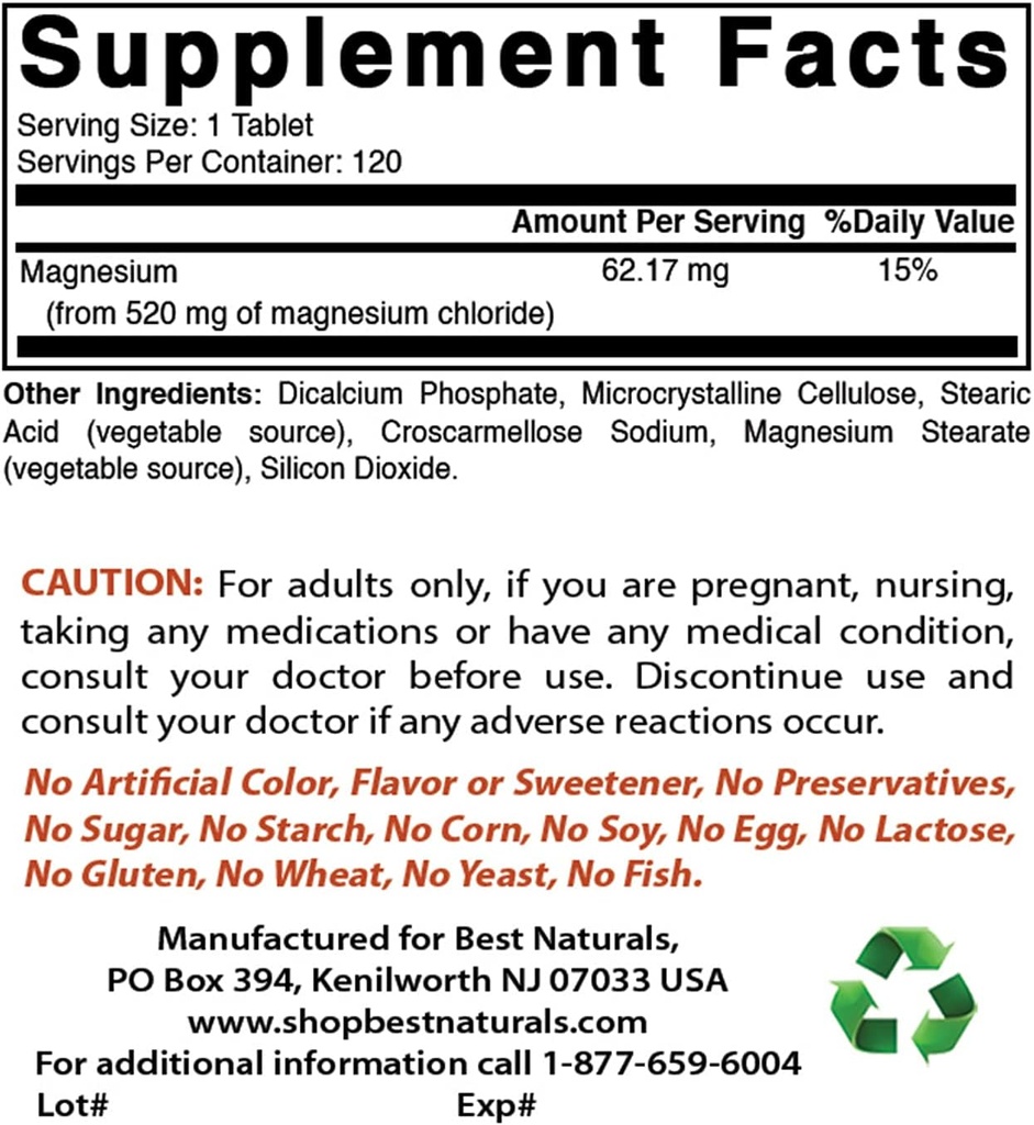 Chlorure de magnésium 520 mg et sélénium 200 mcg