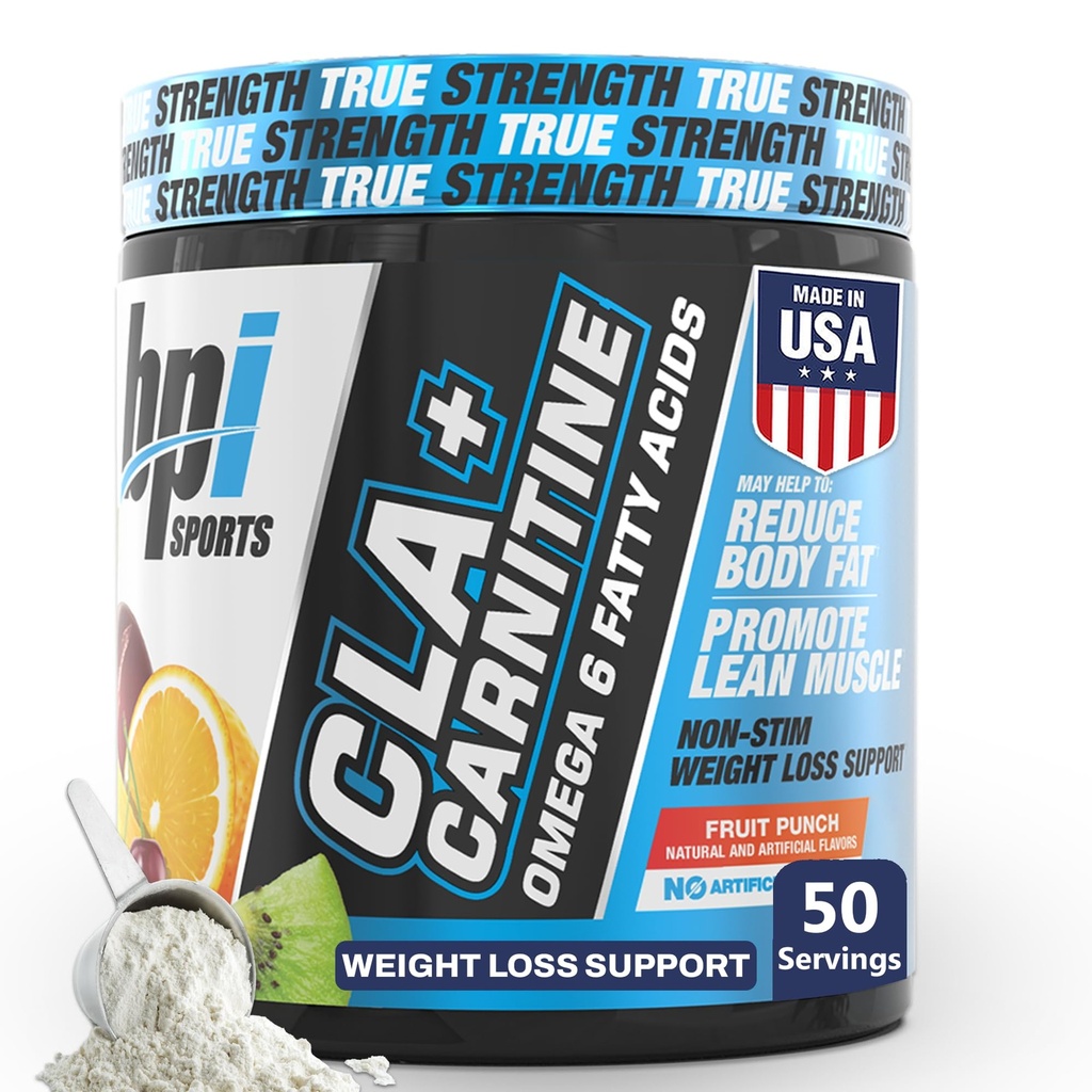 BPI Sports CLA+Carnitine – CLA L Carnitine et acide linoléique – L supplément carnitine pour perte de poids, métabolisme et muscle maigre – sans caféine – punch aux fruits – 50 portions – 12,34 oz