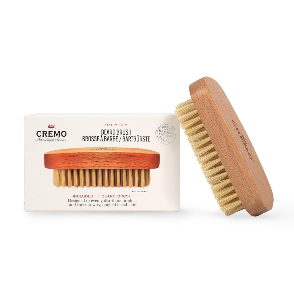 Accessoires de barbe Cremo, brosse à barbe à soie 100% de sanglier avec poignée en bois - Forme, style et groom n'importe quelle longueur cheveux faciaux