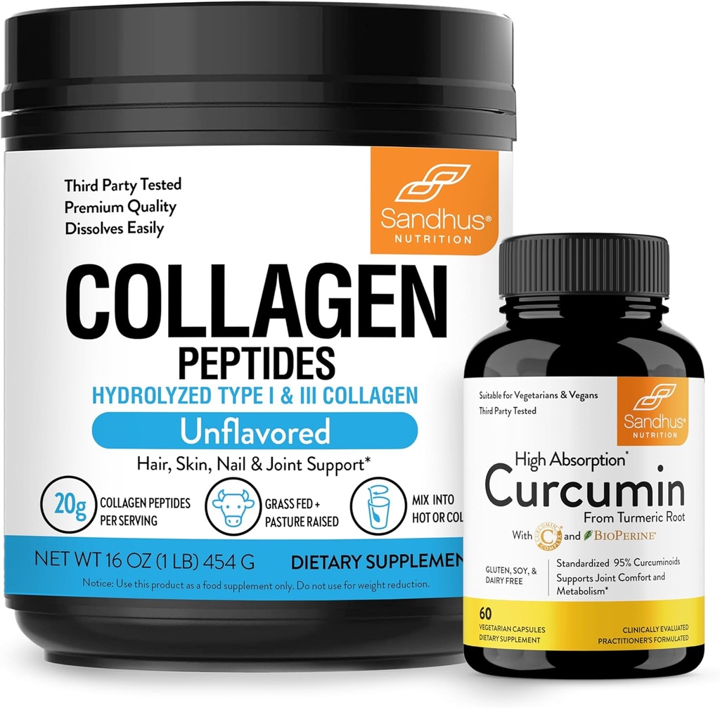 Sandhu's Collagen Peptides Powder & Curcumin with Bioperine| Supports Immune Function