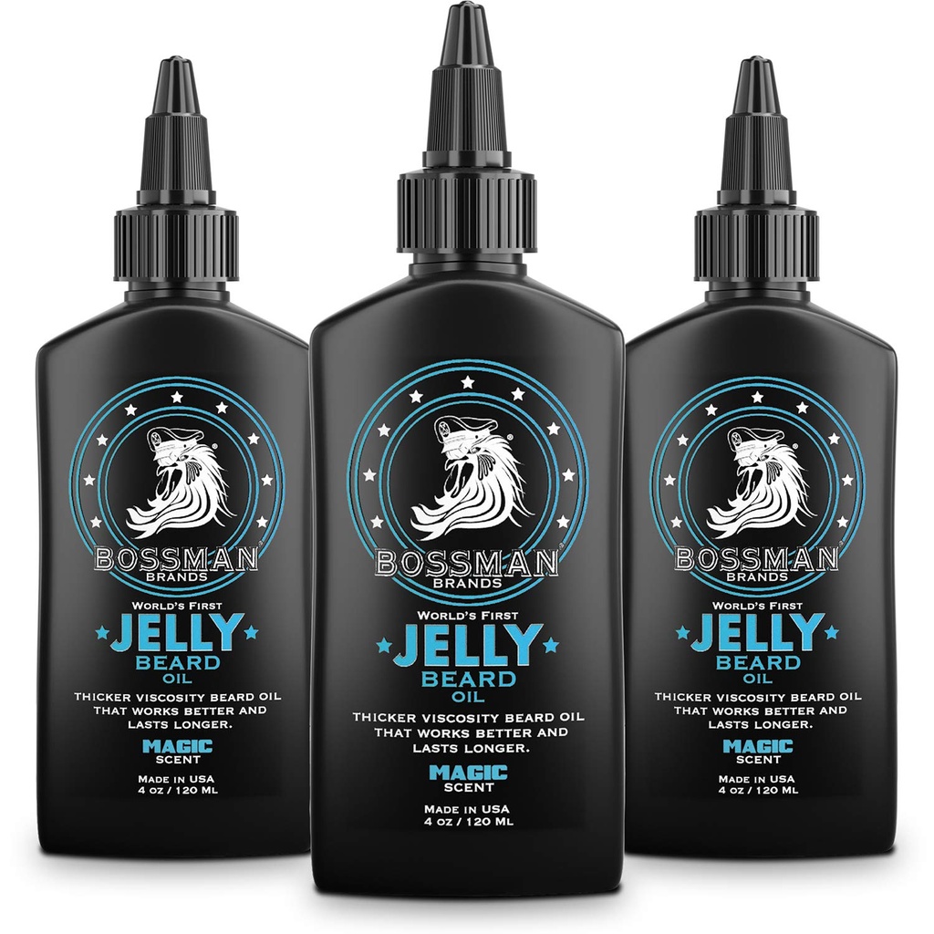 Bossman Jelly Bead Oil for Men - 3 packs (12 oz en total, parfum magique) – Adoucit, hydrate et conditions avec des ingrédients naturels