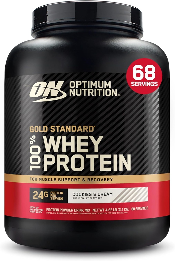 Optimum Nutrition Gold Standard 100% Whey Protéine Poudre, Cookies et Crème, 5 livres (Emballage May Vary)