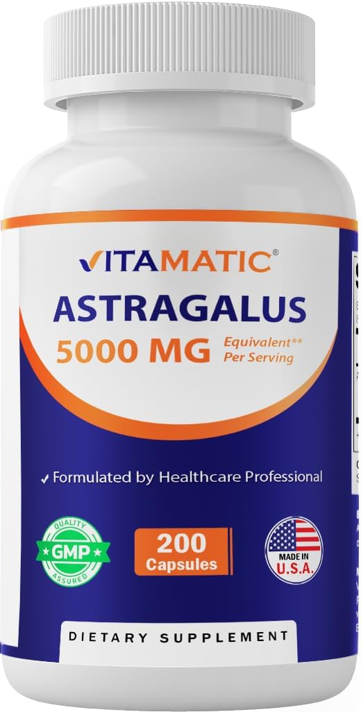 Capsules Vitamatic Astragalus 200 gélules - 10:1 Extrait d'Astragalus 500mg - Non-OGM, sans gluten