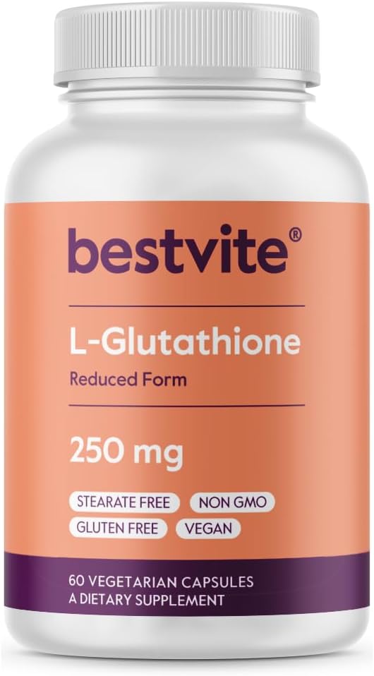 BESTVITE L-Glutathione 250mg (60 Vegetarian Capsules) - No Stearates - Vegan - Non GMO - Gluten Free