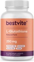 BESTVITE L-glutathion 250mg (60 gélules végétariennes) - Pas de stéarates - Vegan - Non OGM - Sans gluten