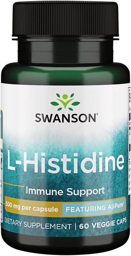 Swanson Amino Acid Ajipure L-Histidine Pharmaceutique Grade 500 Milligrammes 60 Capsules de Veg