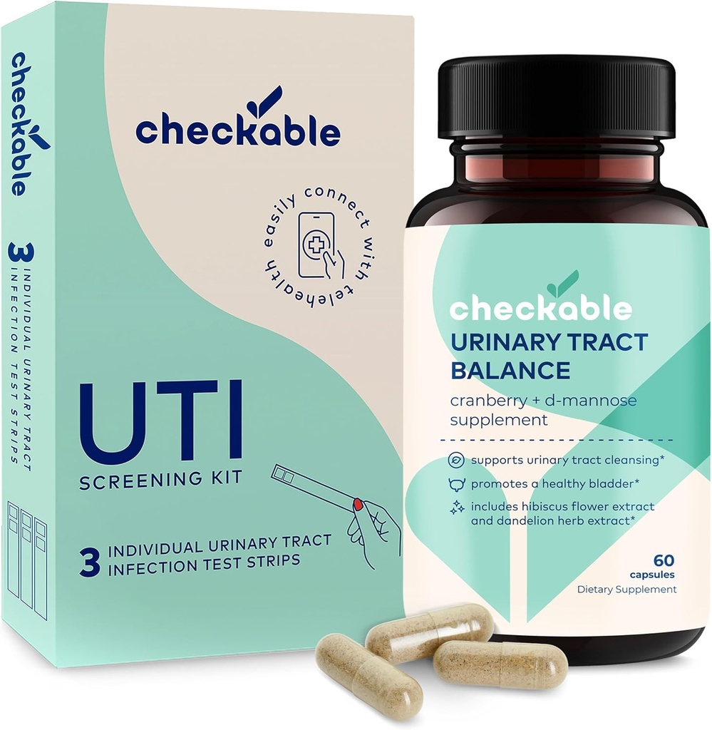Bandes de dépistage de l'infection urinaire Checkable® (3ct) et compléments UTI D-Mannose Checkable (60ct) Combo Pack