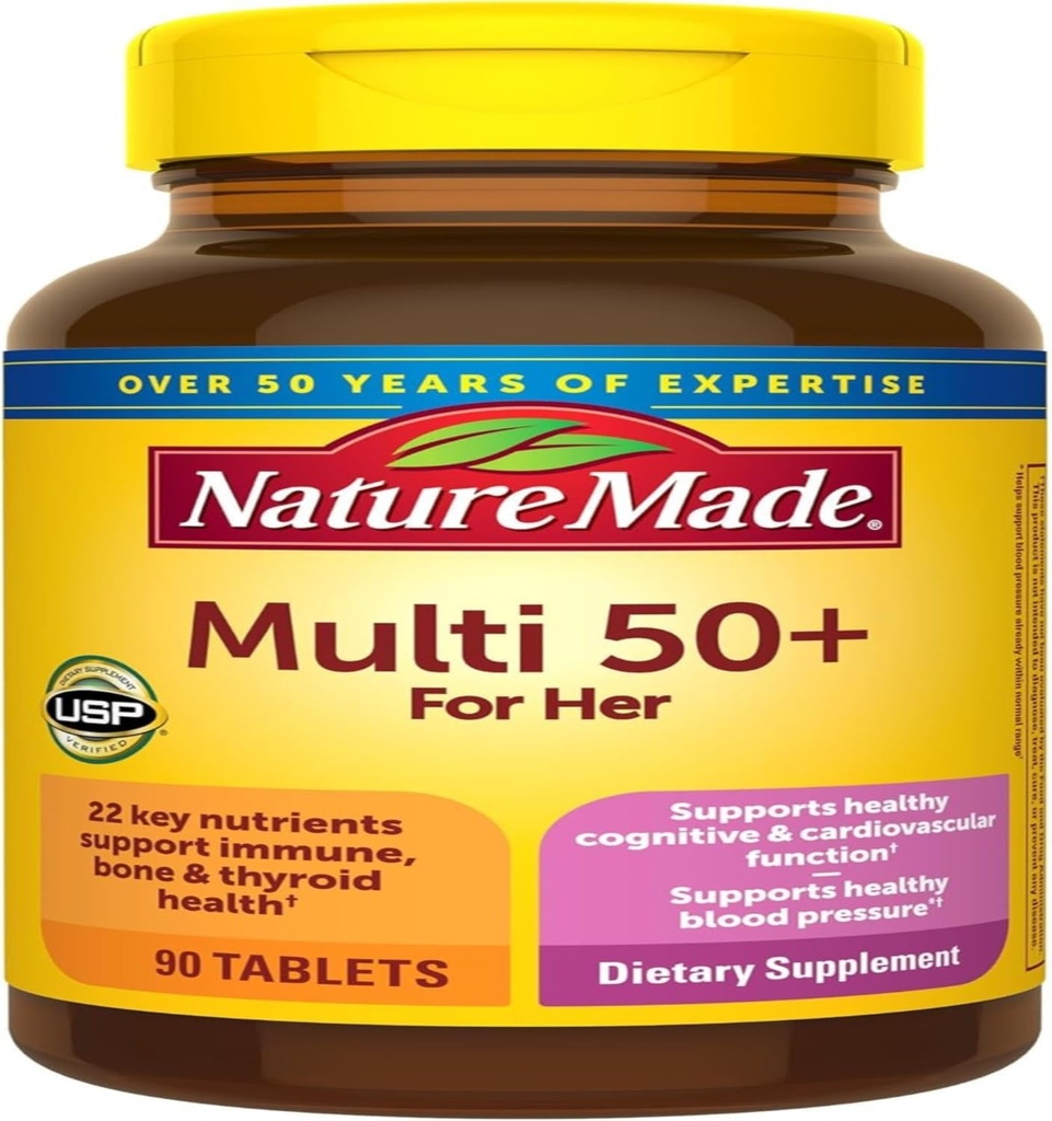 Nature Made Women's Multivitamin 50+ Tablets with Vitamin D, 90 Count for Daily Nutritional Support