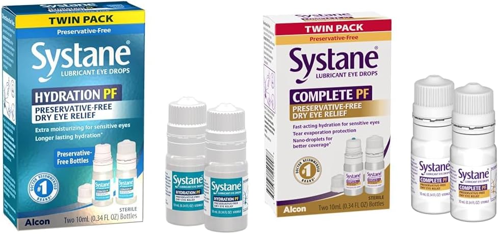 Hydratation de systane gouttes oculaires sans réserve multidoses Sécheresse de soulagement des yeux Twin Pack (2x10ml) et PF complète gouttes oculaires sans réserve multidoses Sécheresse sans réserve multidoses 20ml (paquet de 2 à 10 ml de bouteilles) (paquet de mai Vary)