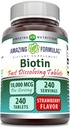 Formules étonnantes Biotine 10 000 Mcg, comprimés à dissolver rapidement, sans OGM Supplément sans gluten, fabriqué aux États-Unis (Strawberry, 240 comte)