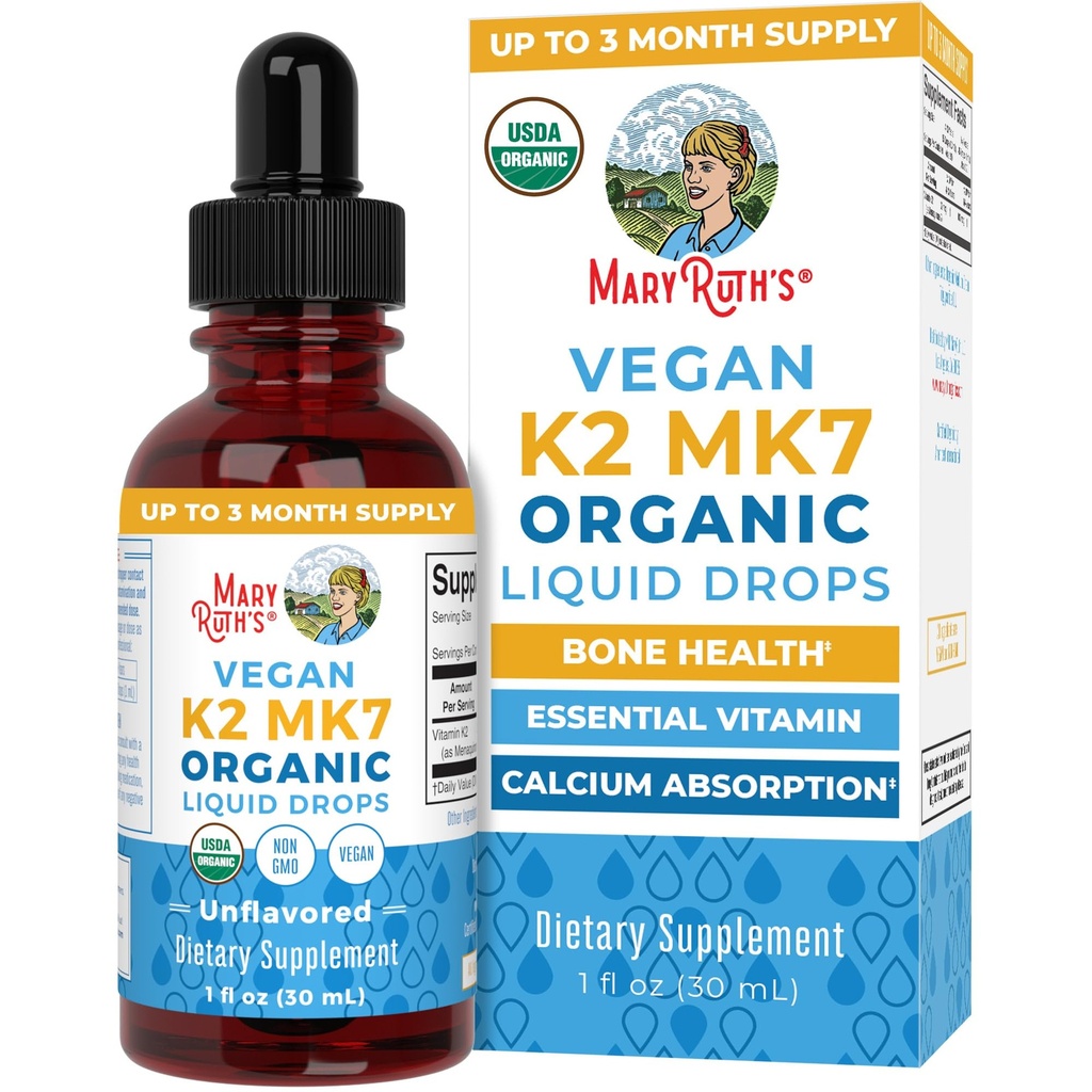 MaryRuth Organics USDA Vitamine biologique K2 MCT gouttes liquides pour les adultes et les enfants $ 100 mcg K2 MK7 par portion + Huile MCT biologique $ Vegan K2 Vitamine pour la santé des os $ Santé du coeur $ 1oz