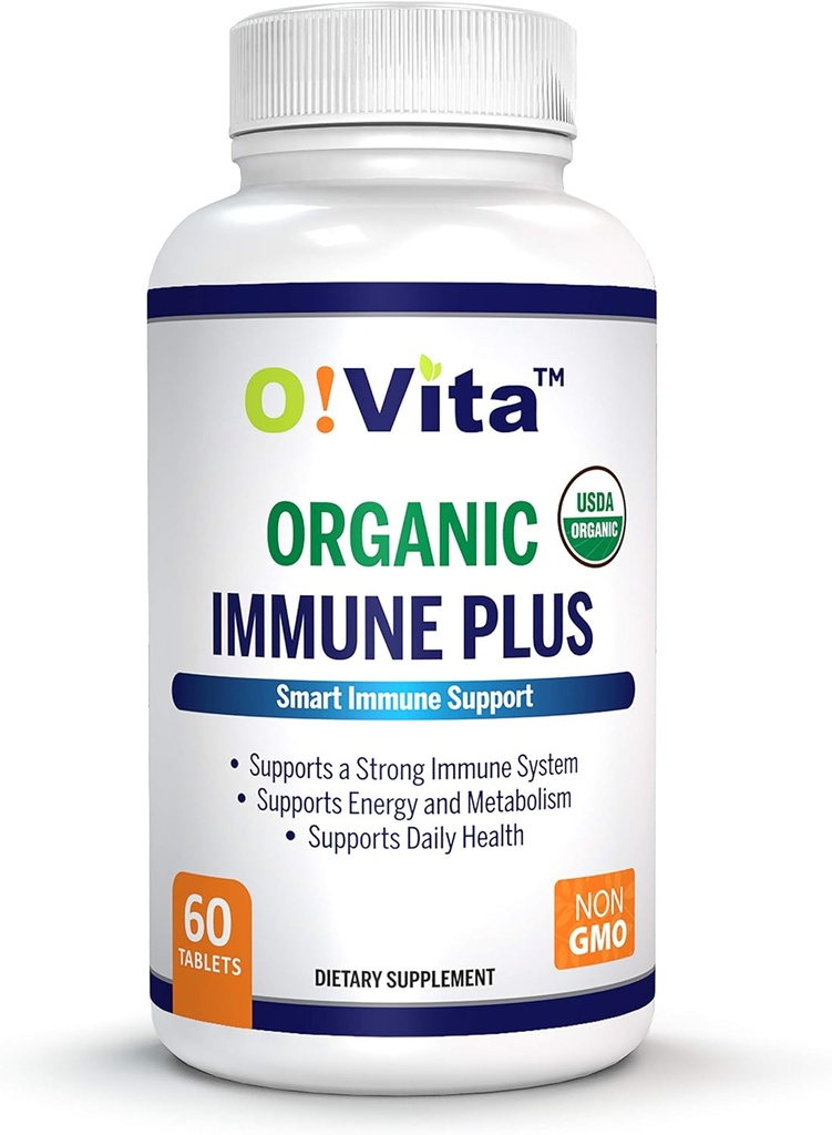 Immune biologique Plus, 7-en-1 USDA Certified Organic Immunity Booster, avec 300mg Elderberry, Oregano Leaf Powder, Moringa Leaf Powder (60 non-OGM, comprimés à base de plantes)