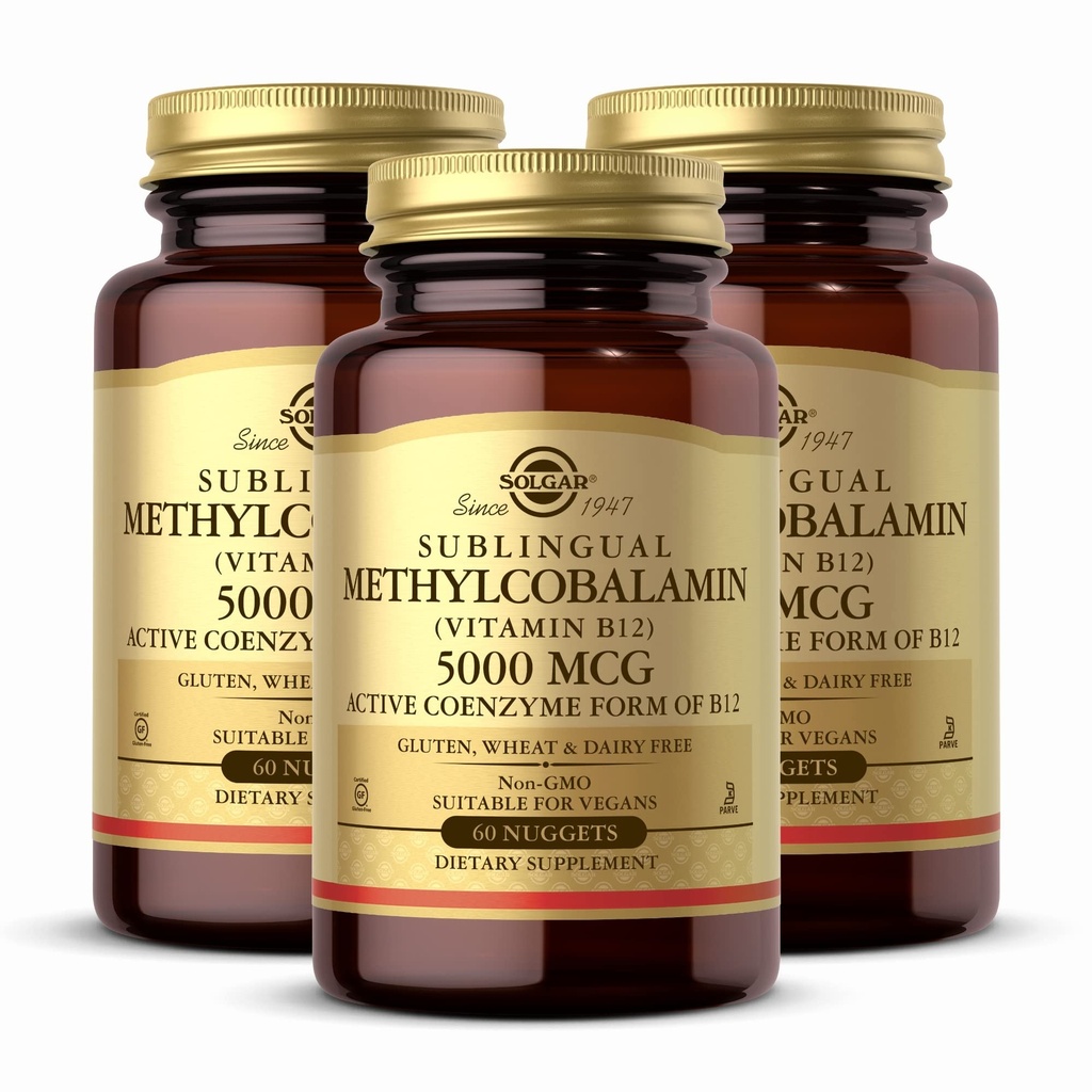 Solgar méthylcobalamine (Vitamine B12) 5000 mcg, 60 Nuggets (paquet de 3) - Saveur de cerise - soutient le métabolisme énergétique - corps prêt, forme active - non-OGM, végétalien, sans gluten - 180 portions totales