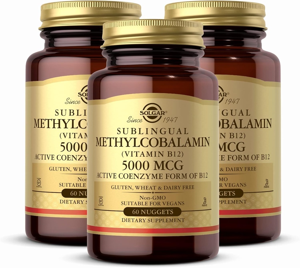Solgar méthylcobalamine (Vitamine B12) 5000 mcg, 60 Nuggets (paquet de 3) - Saveur de cerise - soutient le métabolisme énergétique - corps prêt, forme active - non-OGM, végétalien, sans gluten - 180 portions totales
