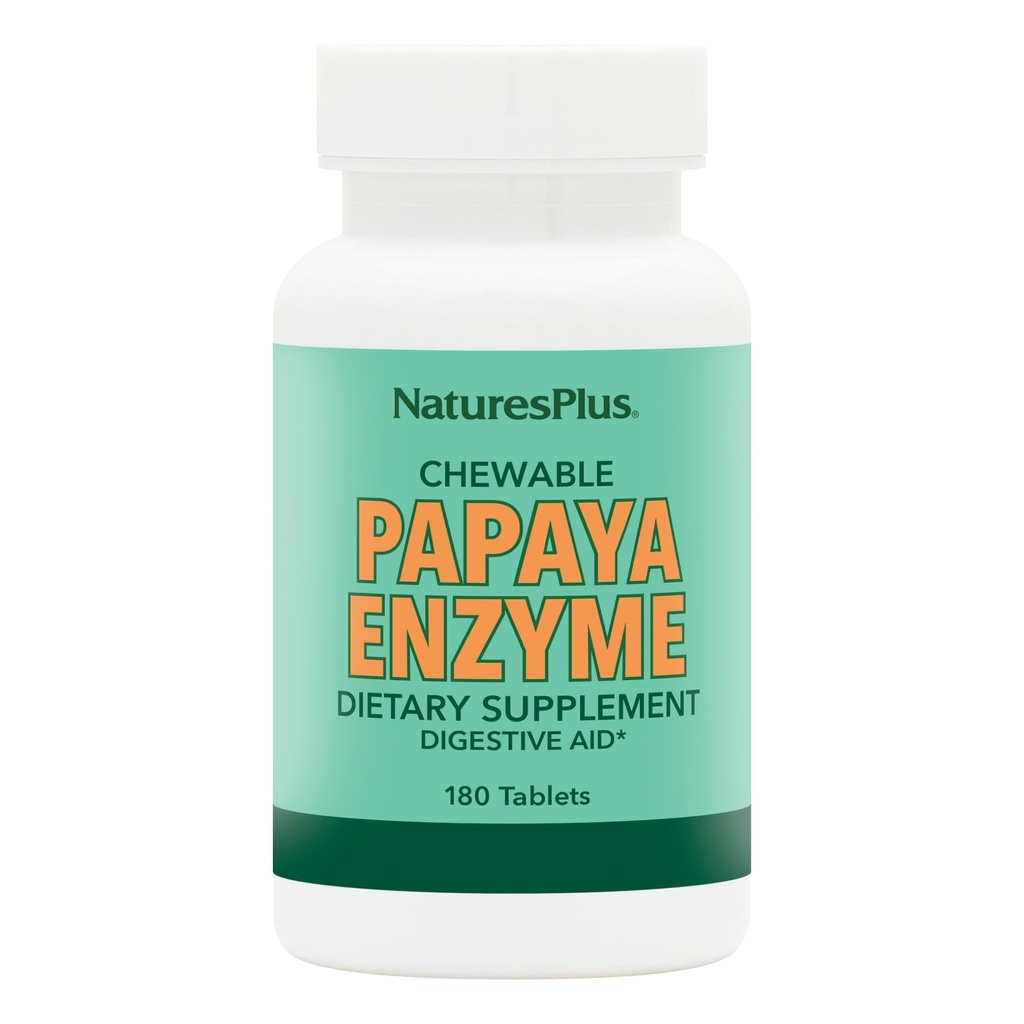 Natures Plus Papaya Enzyme - 6 mg Papaine - Tous les suppléments digestifs naturels, contient Amylase et protéase - 180 comprimés à croquer (180 portions)