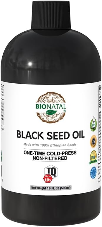 BioNatal Ethiopian Black Seed Oil 16oz PET/Plastic Bottle – Cold Pressed Nigella Sativa, Black Cumin Seed Oil, Unrefined & Non-Filtered, High TQ Up to 4.64% – Supports Immune System, Digestive