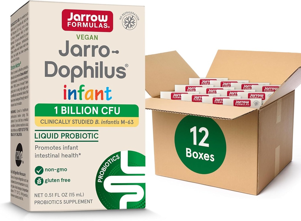 Formules de Jarrow Jarro-Dophilus Probiotique liquide pour nourrissons, supplément alimentaire, soutien sanitaire intestinal pour les nourrissons, 1 milliard CFU par portion, 0,51 Fl Oz, 30 jours d'approvisionnement, (paquet de 12)