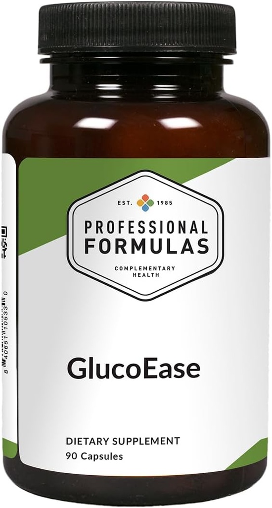 Formules professionnelles GlucoEase - avec Goat's Rue, Ginseng américain, Fenugreek, Gymnema & Chrome - Végétarien, Sans gluten, Hypoallergénique, 90 Capsules