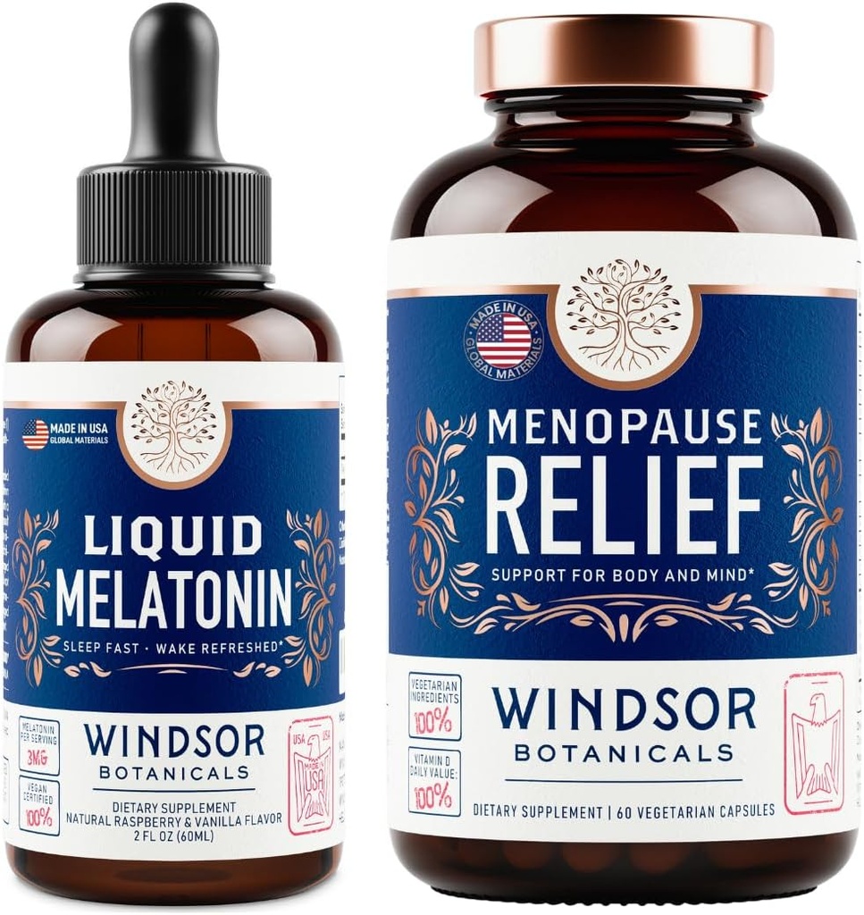 BOTANIQUES DE WINDSOR Ménopause Multivitamine et mélatonine liquide 3mg - Ensemble de soutien à la santé des femmes
