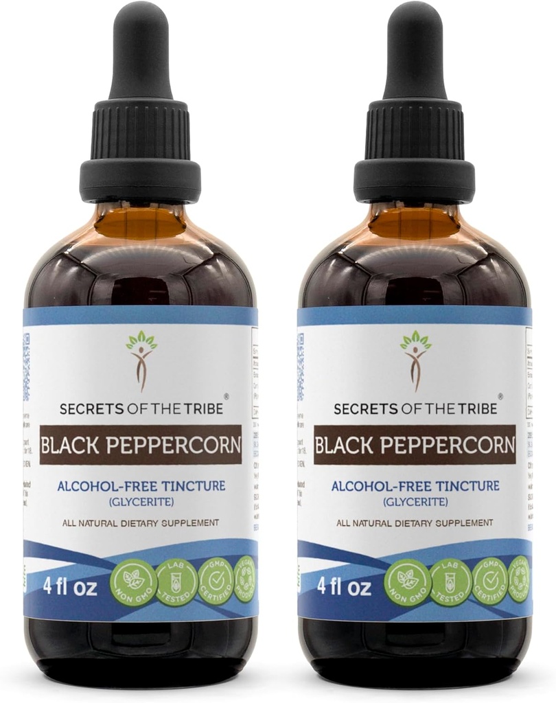 Secrets de la Tribe Black Peppercorn Extract liquide sans alcool, supplément de teinture (2x4 FL OZ)