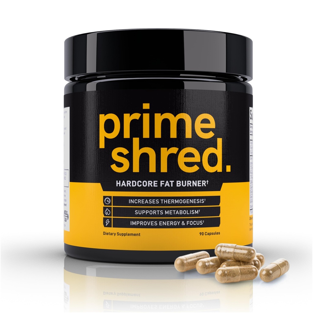 PrimeShred: Fat Burner pour les hommes, Suppresseur d'appétit naturel, Booster de métabolisme thermogénique d'entraînement et supplément énergétique, Gestion du poids avec thé vert, caféine L-Carnitine, végétalien et sans soja, 90 capsules