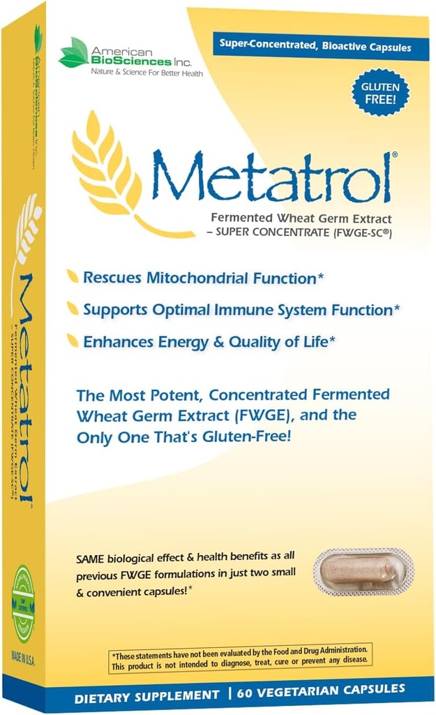 American BioSciences Métatrol Extrait fermenté de germe de blé - Immuni & Mitochondria Support pour la vitalité renouvelée et l'énergie améliorée - Sans gluten - 60 Capsules végétariennes, 41mg
