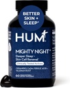 HUM Mighty Night Nighttime Sleep Supplement pour soins de la peau, CoQ10, la racine valériane et l'acide ferulique pour soutenir le chiffre d'affaires cellulaire, Vitamines de la peau pour les femmes et les hommes, Vitamines de beauté nocturne, 60 softgels végétaliens