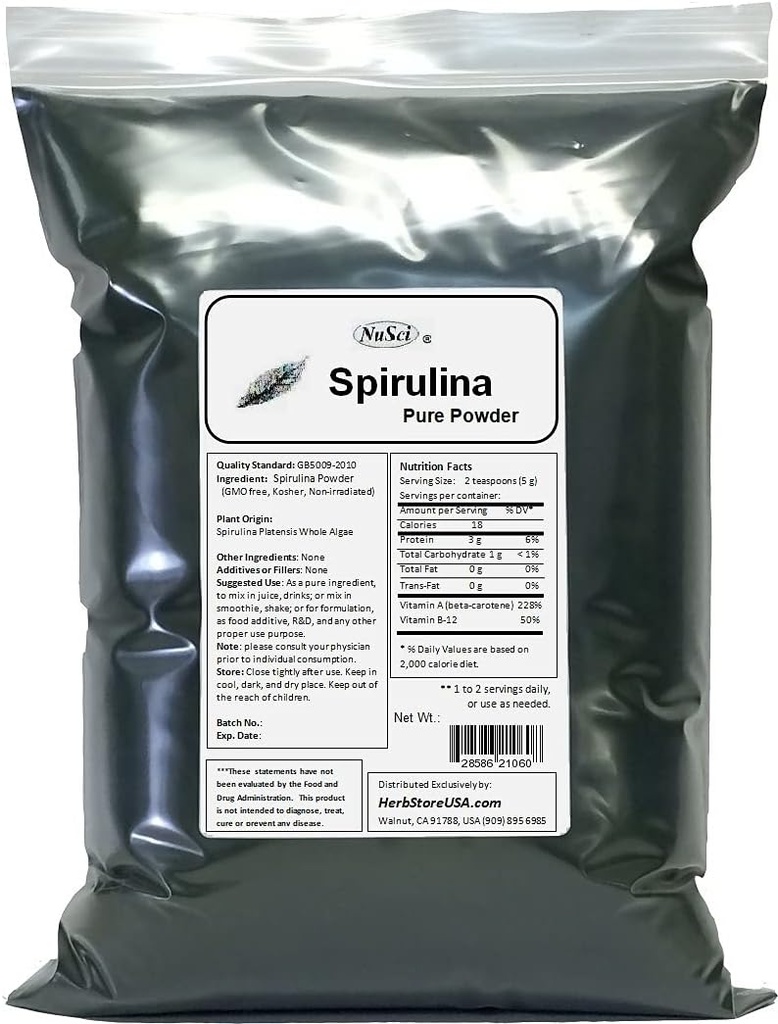 100% poudre de spiruline pure énergie fraîche non irradiée (2000 grammes (4,4 lb))