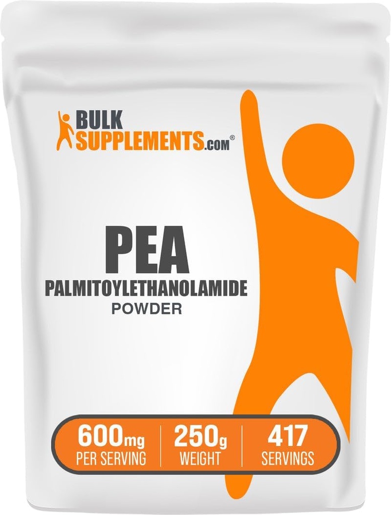 BulkSupplements.com Poudre de Palmitoyléthanolamide - Supplément de pois, Palmitoyléthanolamide pour support immunitaire - Sans gluten, 600mg par portion, 250g (8,8 oz) (paquet de 1)