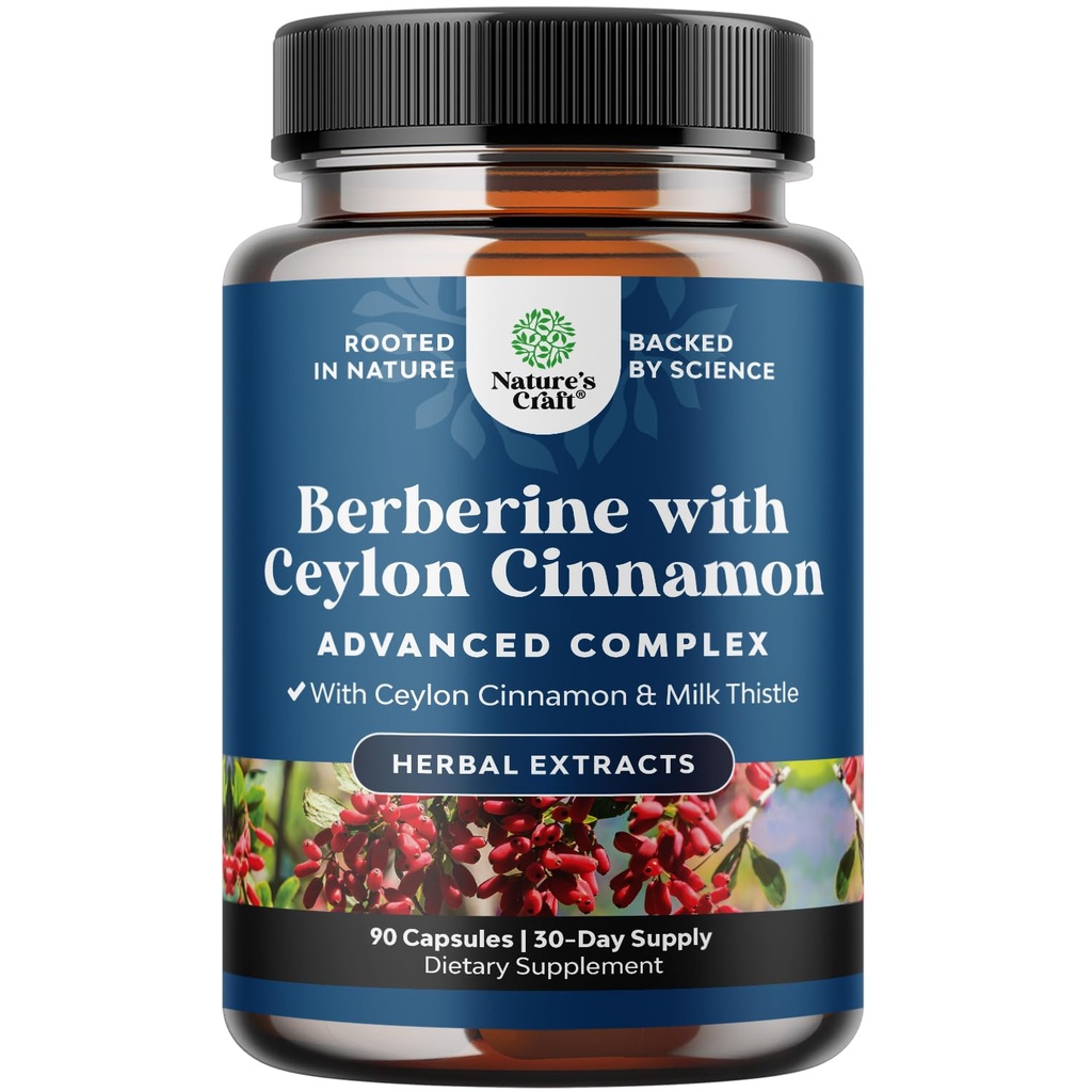 Balancing Berberine Plus 1200mg par complexe de service - Antioxydant Berberine avec Ceylan Capsules de cannelle Plus Extrait de chardon de lait Silymarin - PK actif pour la santé cardiaque 90 Capsules