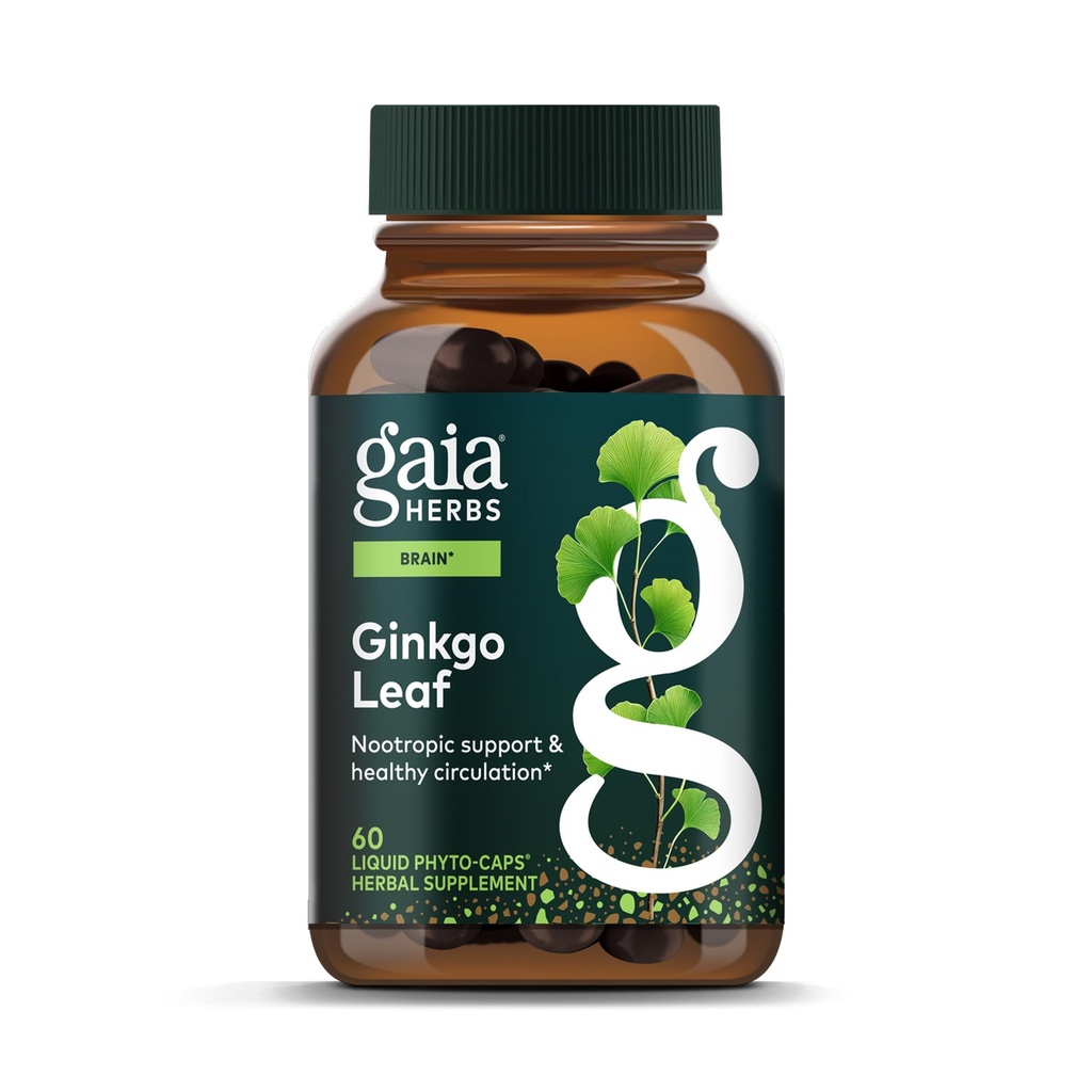 Gaia Herbs Ginkgo Leaf - Utilisé traditionnellement pour soutenir la circulation saine et la fonction cérébrale* - Supplément à base de plantes - 60 phytocapsules liquides végétaliens (20 jours)