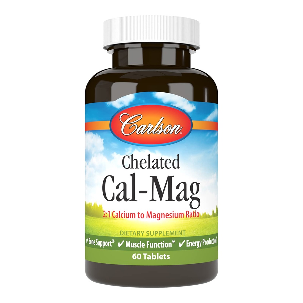 Carlson - Cal-Mag chélaté, 2:1 Rapport calcium-magnésium, soutien os, fonction musculaire et production d'énergie, 60 comprimés