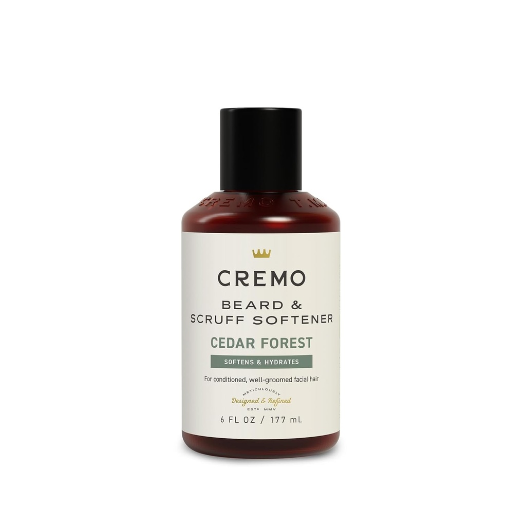 Cremo Cedar Forest Beard & Scruff Softener, Softens et Conditions Coeurs Cheveux du visage de toutes les longueurs en seulement 30 secondes, 6 Fluid Ounce