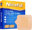Dressing en mousse de silicone 3x3 en (7,5x7,5cm), lit à forte absorption Bandes de plaies Soins des plaies Dressing, Bandes de silicone imperméables pour soins des plaies cutanées sensibles(10 Pcs)