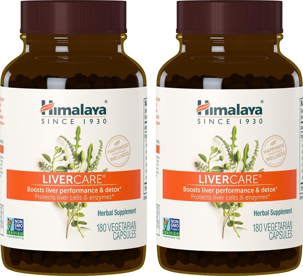 Himalaya LiverCare, 180 jours d'approvisionnement - soutien du foie à base de plantes Promouvoir l'élimination des déchets, le nettoyage du foie, la désintoxication et la production de bile - végétalien, non-OGM, sans gluten, 375 mg, 90 capsules (paquet de 2)