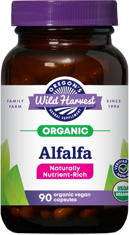 Capsules d'Alfalfa Wild Harvest de l'Oregon Suppléments à base de plantes biologiques certifiés USDA, 90 Nombre