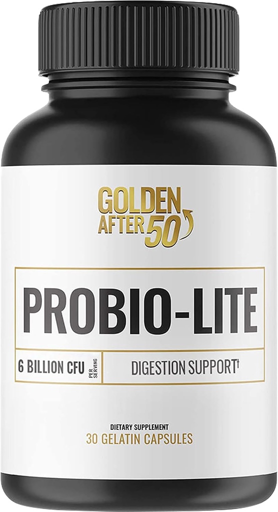 Golden After 50 Probio-Lite - pour Gut Health and Digestion Support - Probiotiques pour hommes et femmes - 30 Capsules de gélatine - Probiotiques pour brûlures cardiovasculaire occasionnelles, gaz, indigestion