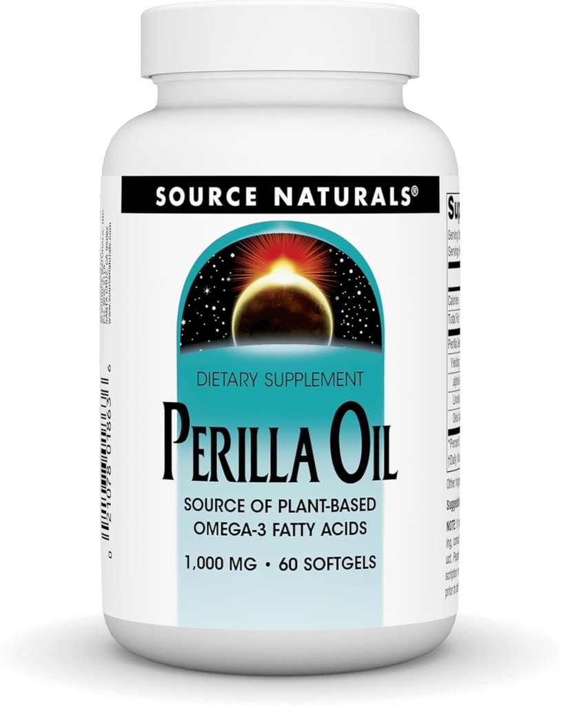 Source Naturelle Huile de Perilla Source d'acides gras oméga-3 d'origine végétale, 1000 mg - 60 Softgels