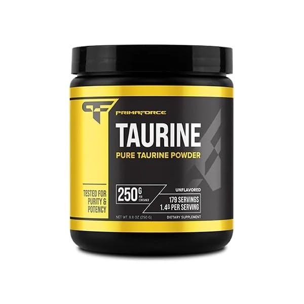 Poudre de taurine PrimaForce, 250 grammes - Supplément sans OGM et sans gluten