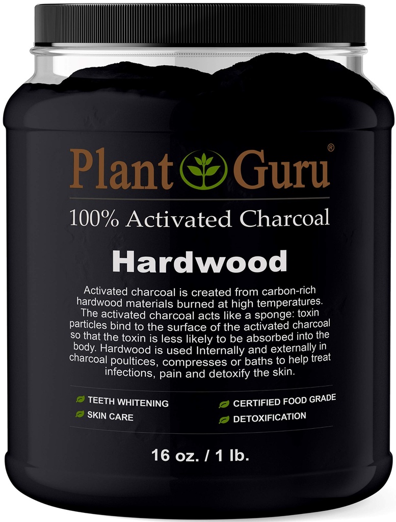 Poudre de charbon activée en vrac - 1 lb. Jarre - Bois franc - Nourriture Kosher Non-OGM - Blanchiment des dents, masque faciale et fabrication de savon. Promotion de la désintoxication naturelle et aide à la digestion
