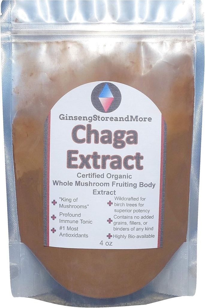 4oz Organic Chaga Mushroom Extracted From Wildcrafted Siberian Chaga Sclerotium from Nammex | >8% Beta-Glucans | Inonotus Obliquus | β-Glucan for Energy, Antioxidants, Immune System