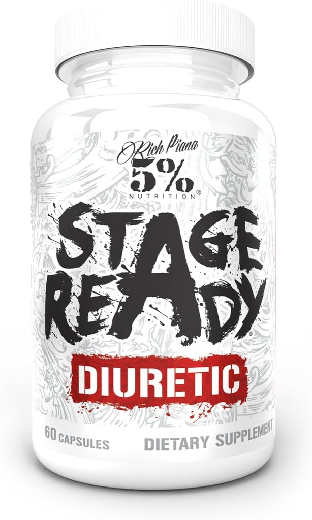 5% Nutrition Stage Ready Diuretic | Extra Strength Competition Diuretic | Fast Acting Weight Cut, Water Retention & Bloat Relief | Natural Formula w/Dandelion Root, Shavegrass, Uva Ursi (60 Pills)