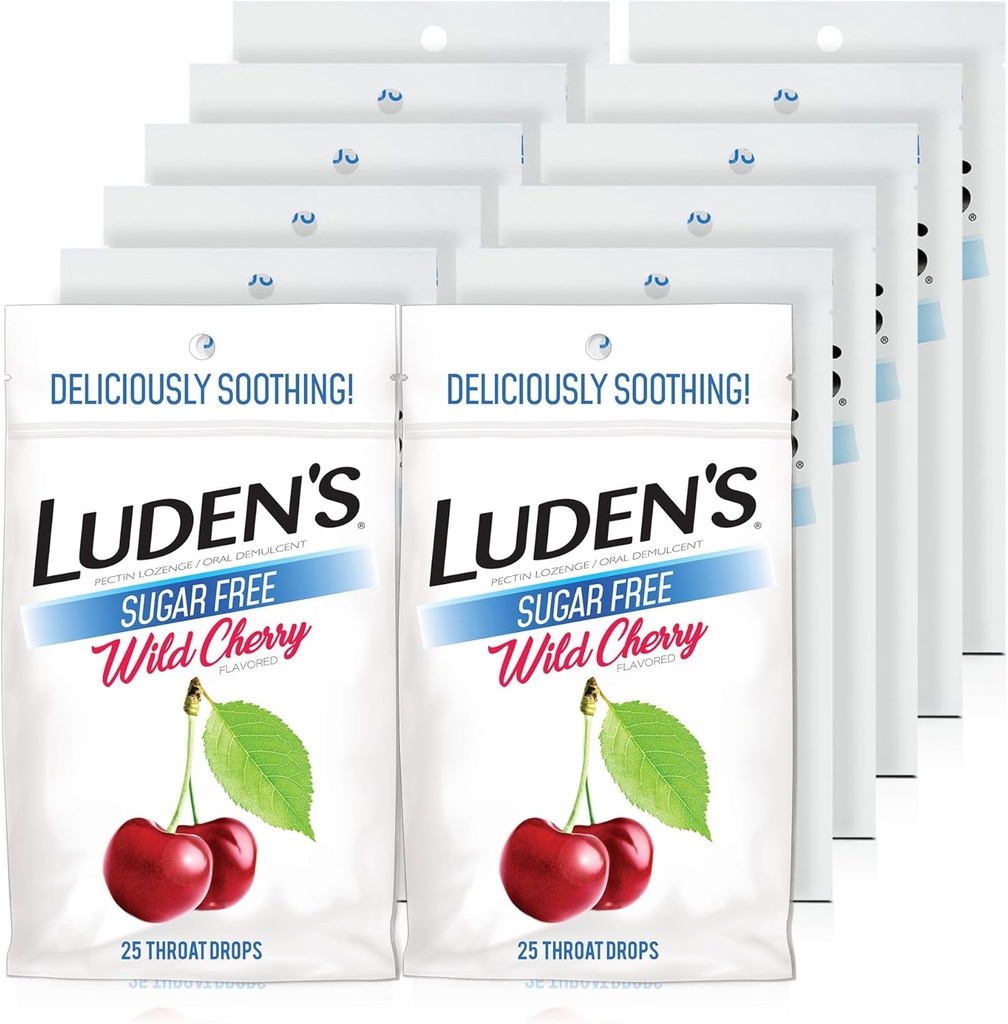 Gouttes de cerise sauvage sans sucre de Luden, soulagement de la gorge, 25 Comte (12 Pack)