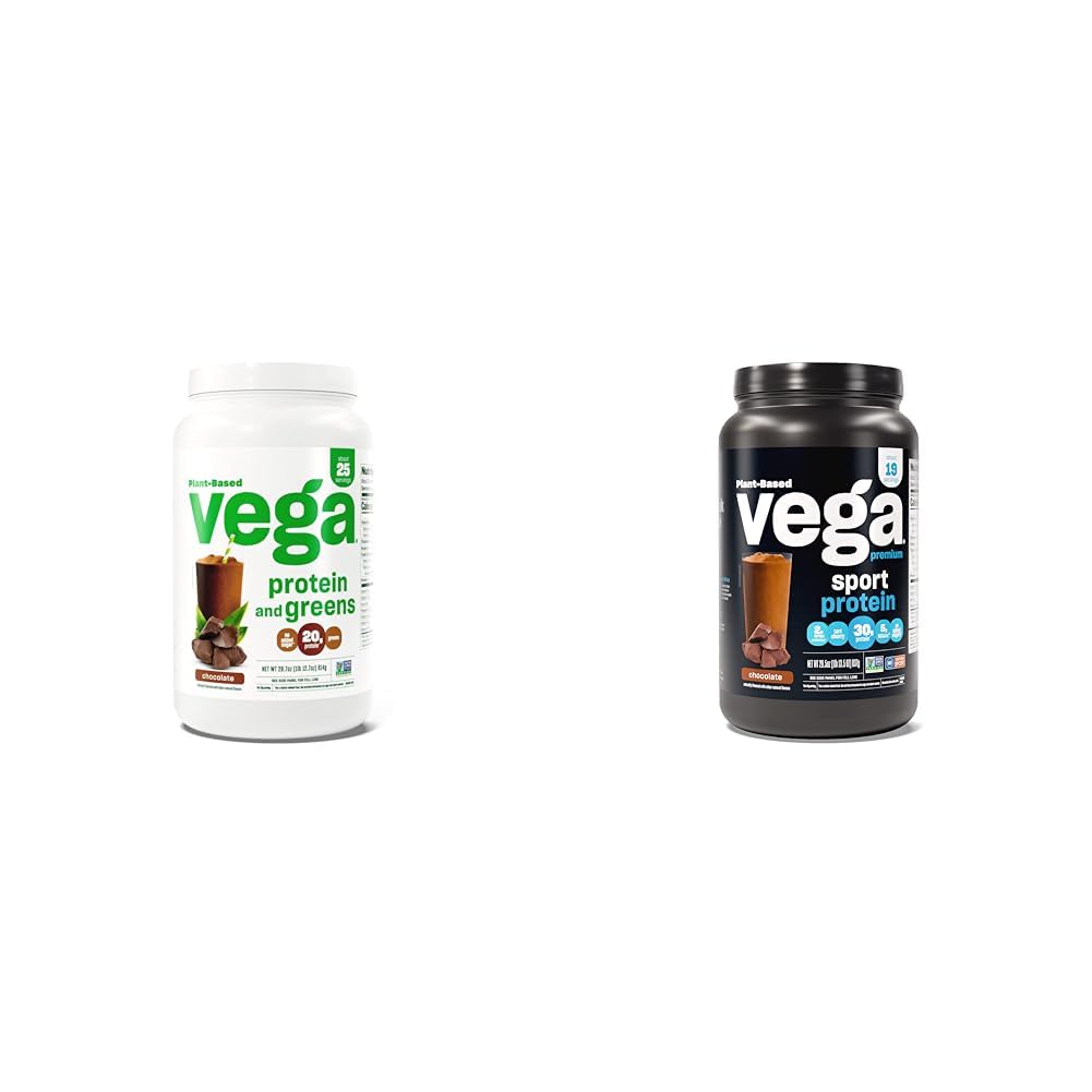 Protéines Vega et Verts Poudre de Protéines, Chocolat - 20g Protéines végétales Plus et Protéines sportives Premium Poudre de Protéines de Chocolat, Vegan, Non OGM, Sans gluten