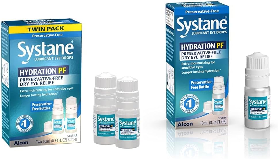 Systane Hydration Multi-Dose Preservative-Free Eye Drops Dry Eye Relief Twin Pack (2x10ml) & Hydration Pf Lubricant Eye Drops 10ml