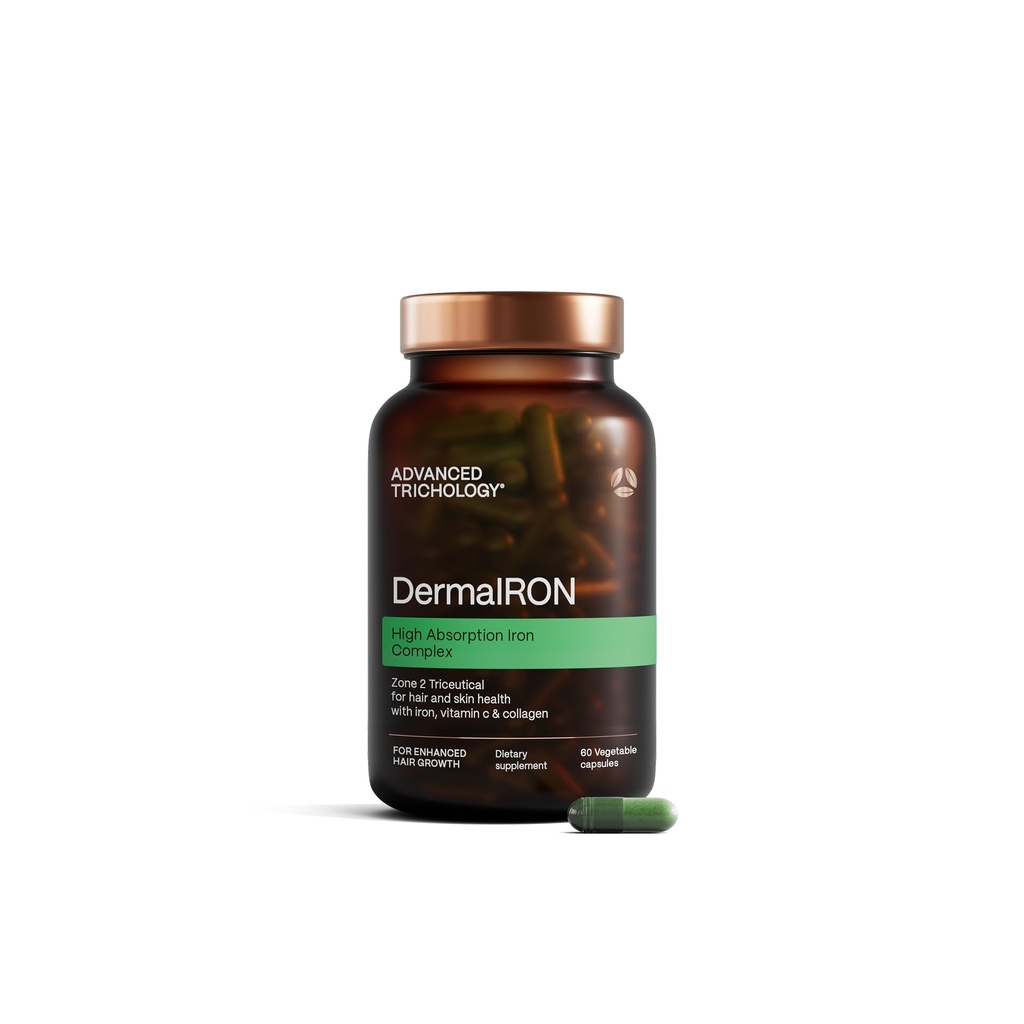 Supplément Derma-Iron pour les femmes et les hommes - pilules de construction de sang de fer pour les cheveux et la peau avec collagène et vitamine C naturelle, fer faible et ferritine, cheveux éclaircissants, support de perte de cheveux