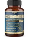 Ashwagandha Extract Capsule - Great Strength - 5in1 Gingembre mélangé, curcuma, Rhodiola Rosea et poivre noir - 90 Capsules pendant 3 mois - Strength, Spirit & Imune Support