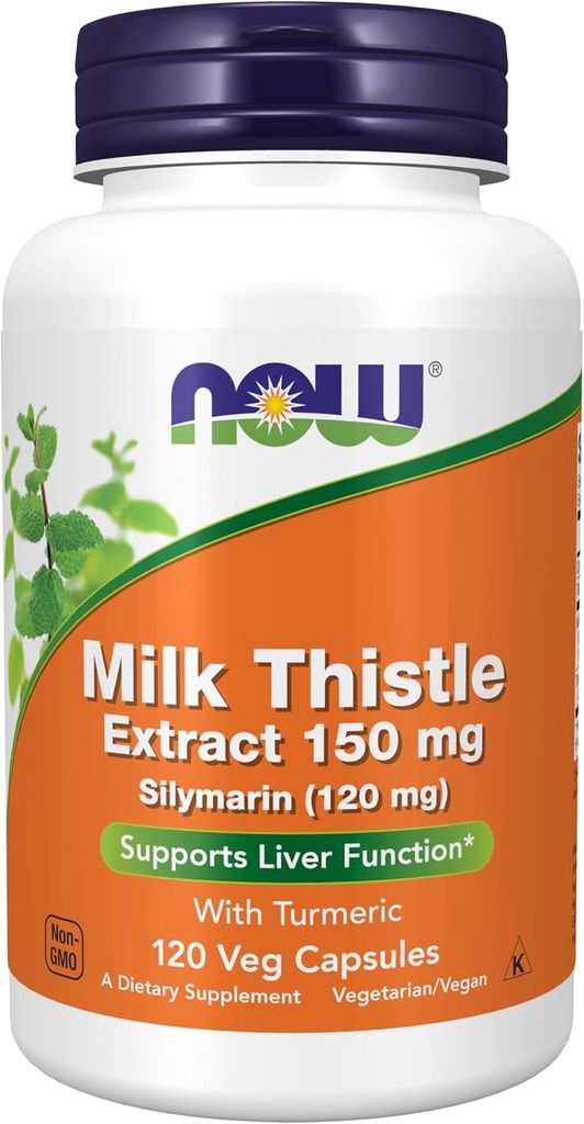 MAINTENANT Aliments suppléments, extrait de chardon de lait silymarin 150 mg avec curcuma, soutient la fonction hépatique*, 120 gélules