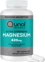 Qunol Magnesium Capsules 420mg, 100% DV, High Absorption Magnesium Supplement, Extra Strength, Bone and Muscle Health Supplement, 180 Count